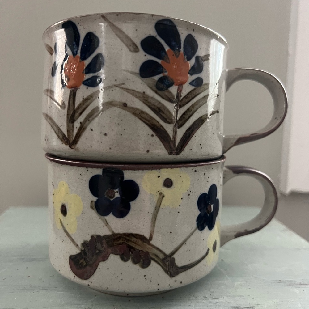 Painted Floral Pottery Mug (only 1 left)